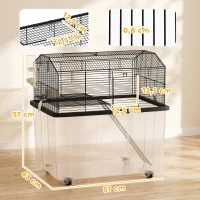 PawHut Cage hamster cage rongeur 2 étages avec roulettes plate-forme et échelle en fil d'acier 57 x 43 x 57 cm noir(m-3)