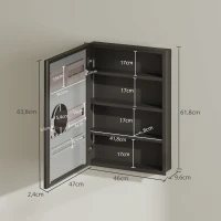 HOMCOM Armário de Casa de Banho com Espelho, Porta e Prateleiras Ajustáveis, Fecho Suave, 47x12,5x63,8 cm, Preto(m-3)