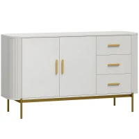HOMCOM Sideboard, 140 cm Küchenschrank im modernen Rillen-Design mit 3 Schubladen, verstellbarem Einlegeboden und Metallbeinen(m-1)