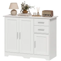 HOMCOM Bufet Modern din Lemn cu 2 Sertare și 2 Dulapuri, 100x40x78 cm, Alb(m-11)