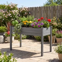 Outsunny Huerto Urbano Elevado de Madera 122,5x56,5x76 cm con Tela no Tejida para Cultivos Plantas Flores Gris Oscuro(m-9)