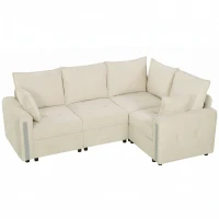 HOMCOM 228cm L Shaped Sofa with Lift-Up Storage, 3-Seater Sectional Sofa with Wide Deep Seat, Beige(m-15)
