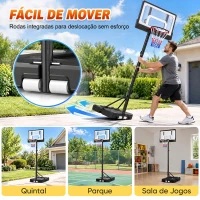 SPORTNOW Cesto de Basquetebol Infantil com Suporte Ajustável 108-213 cm com Rodas Preto(m-6)