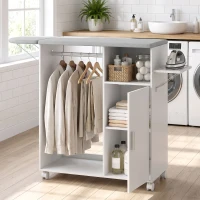 HOMCOM Rolling Ironing Board Cabinet, Foldable Ironing Station with Storage, Wheels for Home, Laundry Room, White(m-9)