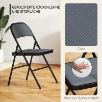 HOMCOM 4er-Set Klappstühle, Tragbare Bürostühle, Stahlbeine, Faltstuhl für Büro, Empfang, Wartezimmer, Cordoptik Grau(m-4)