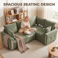 HOMCOM 228cm L Shaped Sofa with Lift-Up Storage, 3-Seater Sectional Sofa with Wide Deep Seat, Dark Green(m-7)