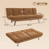 HOMCOM Convertible Sofa Bed, 3 Seater Futon Sofa with Adjustable Backrest, Wide Seat for Living Room, Small Space, Brown(m-3)