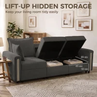 HOMCOM 3 Seater Sofa with Lift-Up Storage, 228cm Comfy Velvet Couch with Wide Deep Seat, Dark Grey(m-7)