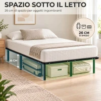 HOMCOM Struttura Letto Matrimoniale con 28 Doghe in Legno e Acciaio, 120x190x31 cm, Nero e Legno(m-5)