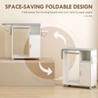 HOMCOM Rolling Ironing Board Cabinet, Foldable Ironing Station with Storage, Wheels for Home, Laundry Room, White(m-5)