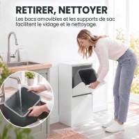 HOMCOM Meuble Poubelle de Tri Sélectif, Poubelle de Recyclage 30 L (2 x 15 L) avec 2 Compartiments, Fermeture Douce, Blanc(m-6)