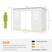 Outsunny 10 x 4 ft Resin Garden Shed, Outdoor Storage Shed with Floor, Windows, Lockable Doors and Vents, Dark Grey(m-3)