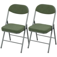 HOMCOM Lot de 2 chaises pliantes chaises de salle à manger portables avec assises et dossiers rembourrés en velours côtelé vert(m-17)