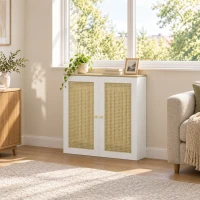 HOMCOM Cobre-radiador com 2 Portas em Rotim para Sala e Quarto 78x19x75 cm Branco(m-10)