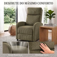 HOMCOM Cadeirão Relax Reclinável em Bombazina até 135° com Apoio para os Pés, Encosto Alto e Acolchoamento Espesso Verde-Escuro(m-5)