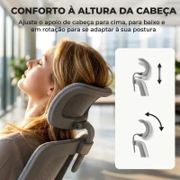 HOMCOM Cadeira de Escritório Ergonómica com Apoio Lombar Dinâmico, Reclinação 135°, Encosto de Cabeça e Apoios de Braços Ajustáveis, Cinzento(m-6)