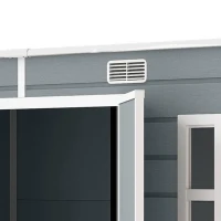 Outsunny Abri de Jardin en Résine 4,96m², Toit Incliné, Plancher, Fenêtres, Aérations, Portes Verrouillables, 303x183x197cm, Gris(m-13)