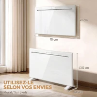 HOMCOM Radiateur Électrique 1500 W Connecté WiFi Sur Pied ou Mural, Commandes Vocales, 4 Modes, Écran LED, 70x21,5x43,5cm Blanc(m-3)