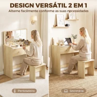 HOMCOM Toucador com Espelho Rebatível e Banco, Mesa de Maquilhagem com Gaveta e 6 Compartimentos, 81x40x86 cm, Carvalho(m-4)