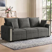 HOMCOM 3 Seater Sofa with Lift-Up Storage, 228cm Comfy Velvet Couch with Wide Deep Seat, Dark Grey(m-2)
