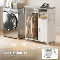 HOMCOM Rolling Ironing Board Cabinet, Foldable Ironing Station with Storage, Wheels for Home, Laundry Room, White(m-7)