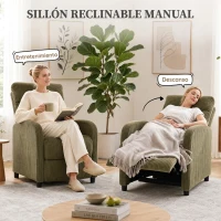 HOMCOM Sillón Relax Reclinable de Pana hasta 135° Reposapiés Respaldo Alto Acolchado Grueso Montaje Fácil Verde Oscuro(m-4)