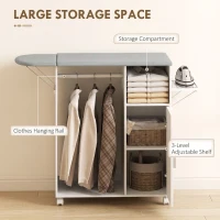 HOMCOM Rolling Ironing Board Cabinet, Foldable Ironing Station with Storage, Wheels for Home, Laundry Room, White(m-6)
