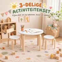 AIYAPLAY Kindertafel met 2 stoelen, 3-delige stapelbare kinderzitgroep met afgeronde hoeken, wit, voor 3-8 jaar(m-4)