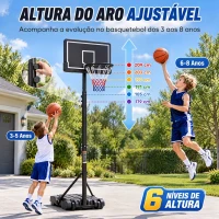 AIYAPLAY Cesto de Basquetebol Infantil com Suporte, Altura Regulável 179-209 cm, com Rodas, Interior/Exterior, 3-8 Anos, Preto(m-4)
