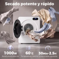HOMCOM Secadora de Evacuación 3 kg 1000W con Pantalla Táctil Control de Tiempo y Temperatura Función Antiarrugas Blanco(m-5)