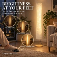 HOMCOM LED Floor Lamp, 152 cm Modern Dimmable Standing Lamp with Paper Shade, Pine Wood Base, White(m-5)