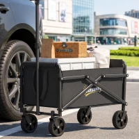 Outsunny Carro de Praia Dobrável com Rodas, Pega Ajustável, Estrutura em Metal e Saco de Transporte, até 60 kg, para Jardim e Campismo, Preto(m-9)
