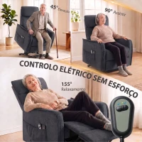 HOMCOM Poltrona Relax Reclinável Elétrica Elevatória com 2 Pontos de Massagem, Assento com Molas, Apoio para os Pés, Chenille, Preto(m-4)