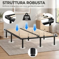 HOMCOM Struttura Letto Matrimoniale con 28 Doghe in Legno e Acciaio, 120x190x31 cm, Nero e Legno(m-4)