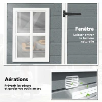 Outsunny Abri de Jardin en Résine 4,96m², Toit Incliné, Plancher, Fenêtres, Aérations, Portes Verrouillables, 303x183x197cm, Gris(m-5)