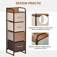 HOMCOM Comodă pentru Dormitor cu 4 Sertare Pliabile, Blat Superior din Lemn și Cadru Metalic, 31x29x99 cm, Multicolor(m-7)