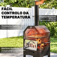 Outsunny Forno de Pizza Exterior com 2 Camadas Forno a Lenha com Rodas Gaveta Removível Prateleira para Jardim 64x54x160 cm Preto(m-5)