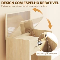 HOMCOM Toucador com Espelho Rebatível e Banco, Mesa de Maquilhagem com Gaveta e 6 Compartimentos, 81x40x86 cm, Carvalho(m-5)