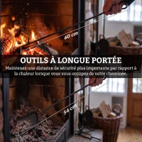 Outsunny Ensemble serviteur de cheminée 5 pièces, accessoires de cheminée, balai-brosse pelle pince tisonnier support métal noir(m-6)