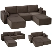 HOMCOM Modulaire U-bank 287 cm, frameloos, brede diepe corduroy zitting, high-density schuim, zonder montage, khaki(m-14)