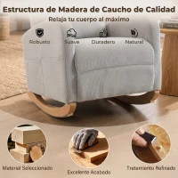 HOMCOM Silla Mecedora de Pana con Respaldo Alto Patas de Madera Bolsillos Reposabrazos Estilo Moderno Gris Claro(m-7)