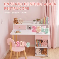 AIYAPLAY Set birou și scaun pentru copii din lemn, cu 2 sertare și rafturi, pentru cameră, birou sau grădiniță, roz(m-7)