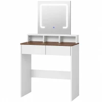 HOMCOM Vanity Table, Dressing Table with Mirror, LED Lights, 2 Drawers, 3 Compartments, Colour Changing, Walnut Brown and White(m-1)