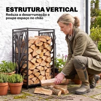HOMCOM Suporte para Lenhas Suporte de Armazenamento para Lenhas 46x30x70 cm com 4 Ferramentas para Interior e Exterior Preto(m-6)