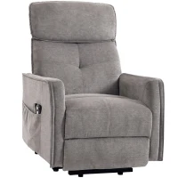 HOMCOM Sillón Relax Reclinable Eléctrico Levanta Personas con 2 Puntos Masaje Asiento con Muelles Reposapiés de Chenilla Gris(m-1)