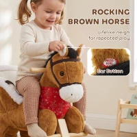 AIYAPLAY Rocking Horse Toy for Toddlers, Plush Ride on Horse with Seat Belt, Lifelike Neigh, Pretend Play Toy for 18-36 M, Brown(m-4)