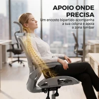HOMCOM Cadeira de Escritório Ergonómica com Apoio Lombar Dinâmico, Reclinação 135°, Encosto de Cabeça e Apoios de Braços Ajustáveis, Cinzento(m-4)