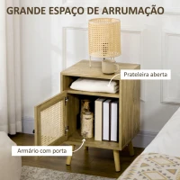 HOMCOM Conjunto de 2 Mesas de Cabeceira com Portas de Vime e Prateleira Aberta Mesa Auxiliar 39x35x60 cm Madeira(m-5)