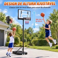 SPORTNOW Cesto de Basquetebol Infantil com Suporte Ajustável 108-213 cm com Rodas Preto(m-5)