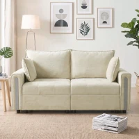 HOMCOM 2 Seater Sofa with Lift-Up Storage, 168 cm Comfy Velvet Small Couch with Wide Deep Seat, Plush Backrest, Thick Padding, 2 Pillows, Loveseat for Living Room, Home Office, Beige(m-14)